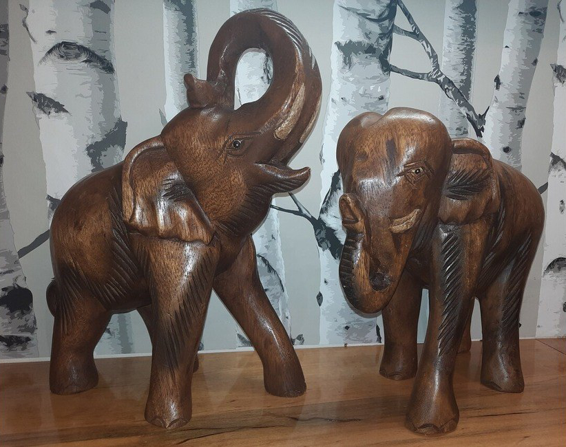 Hand-Carved Teak Elephant Set